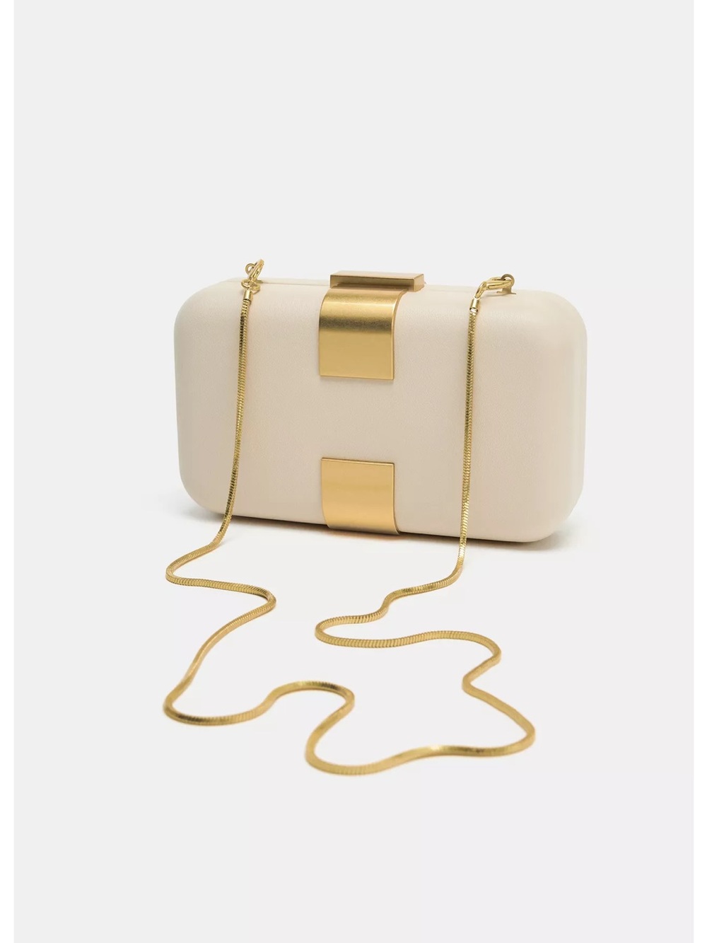 Zara Cream Clutch with Gold Chain Detail